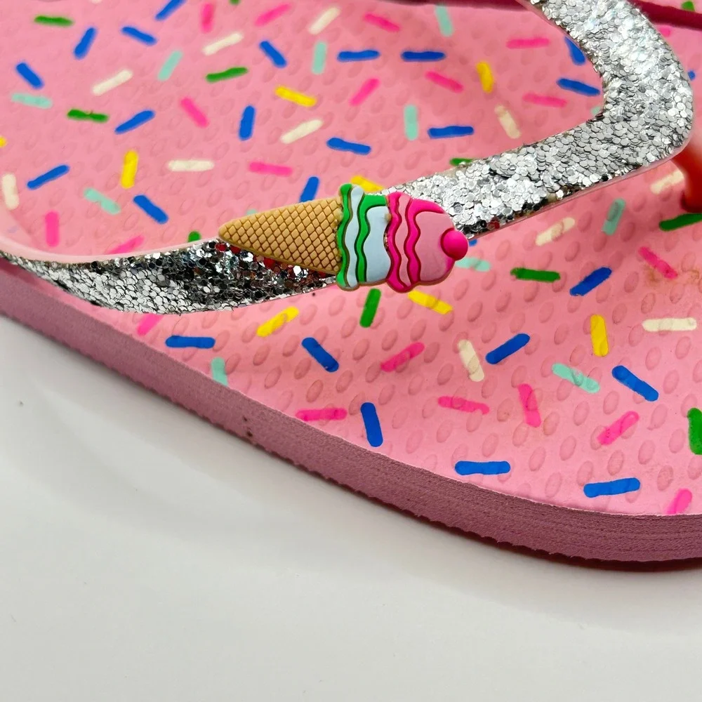 Justice‎ Girls Flip Flop Bundle Pink Sprinkles Grey Tie Dye Glitter Size 6-7